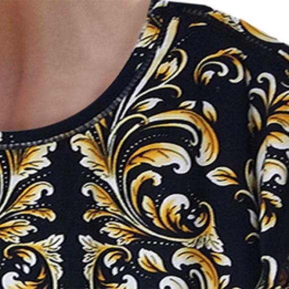 Cap Sleeve Designer "Status" Print w Lace trim - Picture 3 of 4